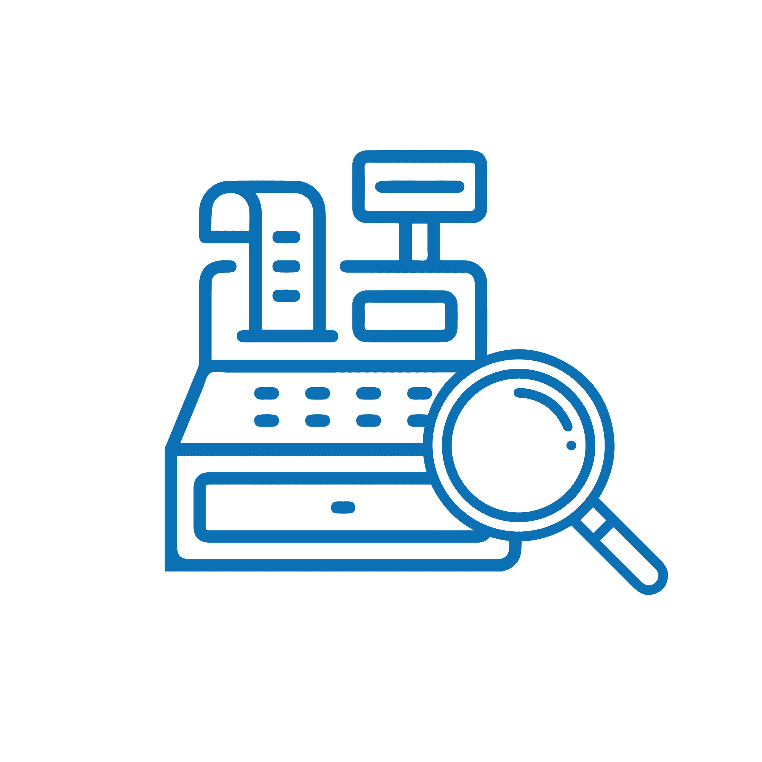 FFO: kassa met vergrootglas, symbool voor onderzoek naar financiën